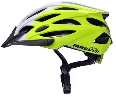 Meteor - Marven Cycle Helmet – Lightweight Adjustable Helmet for Men, Women, Kids – MTB, Bike, Scooter, Skateboard & Hoverboard – Breathable with Detachable Visor - Size M - Grey/White/Lime