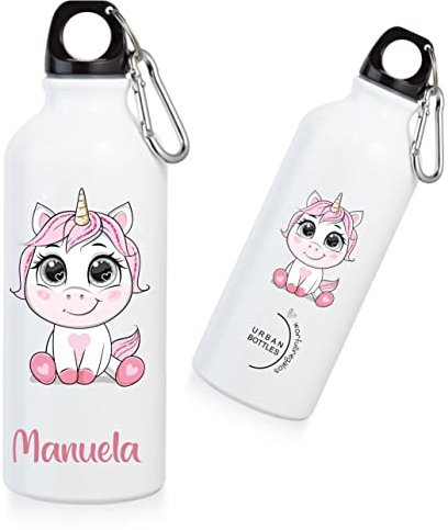 Botella de Agua Niños Personalizada con Nombre–Cantimplora Acero Inoxidable – Regalos Infantiles Personalizados – Botellas Térmicas de 500 ml – Diferentes diseños (UNICORNIO BEBÉ)