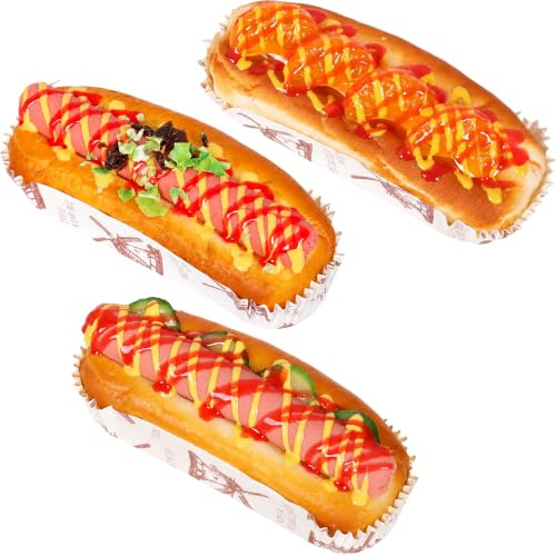 3 Pcs Artificial Hot Dog Bread Fake Realistic Food Bread Decoration | Faux Food Simulation Bread Model Photography Prop for Kitchen Bakery Shop Display Party Decoration