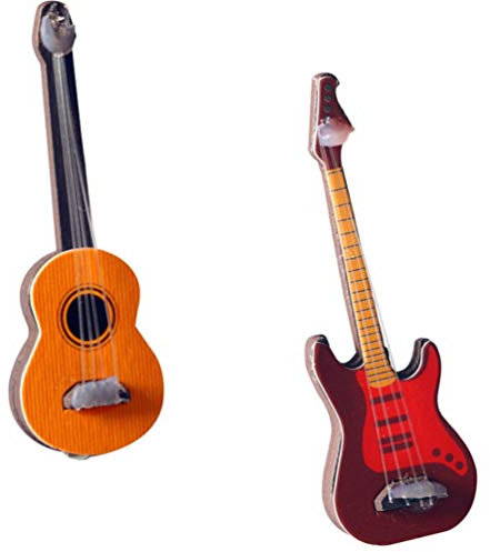 diyfixlcd 2 Stück Miniatur-Gitarre Mini-Musikinstrument Bassgitarre Modell Ornament für Heimdekoration