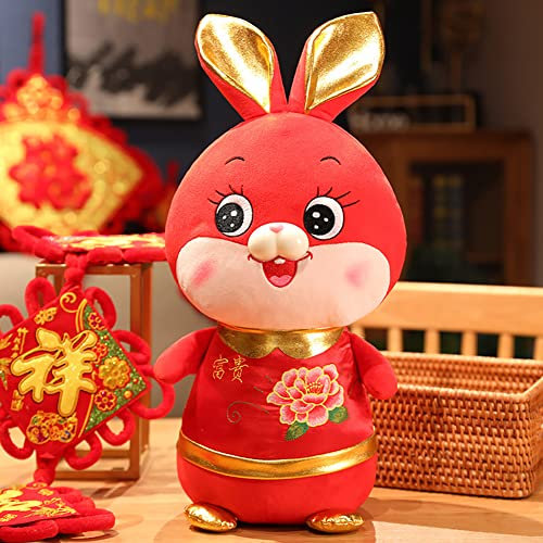 ISAKEN Neujahr Hase Kuscheltier Chinesisches Sternzeichen Hasen Maskottchen Puppe Plüschhase Kuscheltier Jahr des Kaninchens Puppe Stofftier für 2023 Neujahr Silvest Frühlingsfest Geschenke