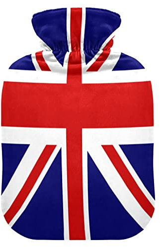 The Union Jack Hot Water Bottle with Cover Soft Warm for Winter Bed Hand Neck and Shoulders,1 L