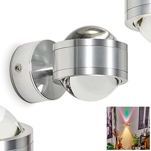 HOFSTEIN LED Wandlampe Indore, moderne Wandleuchte aus Metall in Aluminium, 1 x Farbfilter Grün, Wandstrahler mit Lichteffekt, 2-flammig, 2 x 3 Watt, 600 Lumen, 3000 Kelvin, IP44, Badezimmer geeignet