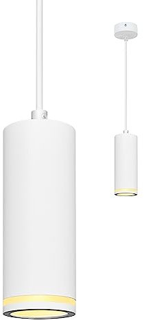 Suspension Luminaire Rétro Blanc 15cm, Lustre LED Moderne Simple, Éclairage de Plafond à Câble Réglable, Luminaire Plafonnier avec Douille GU10 pour Cuisine Salon Chambre Restaurant Bar (sans ampoule)