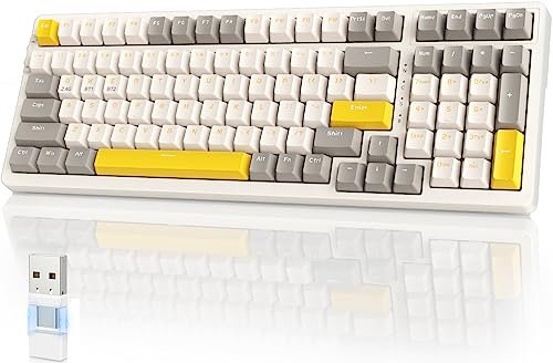 YINDIAO K96 Wireless Mechanical Keyboard,Bluetooth/2.4Ghz Wireless,Type C/USB A 2-in-1 Receiver,Hot Swappable,100 Keys Compact 96% Layout Gaming Keyboard with Numpad,EVA Foam,Red Switch,for PC,Mac