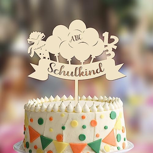 Cake Topper Schulkind Holz Tortendeko,Einschulung Schulanfang Cupcake Torten Topper,ABC 123 Kuchendeko Schuleinführung Party Deko Geschenkidee für Junge Mädchen Kinder