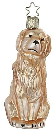 Christbaumschmuck Golden Retriever 10,5cm mundgeblasenes Glas handbemalt - Hund zum Aufhängen Beige - Weihnachtsbaum Anhänger Haustiere - Hunderassen & Weihnachtsbaumschmuck