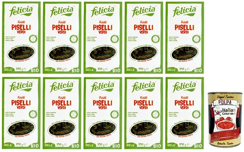 Italian Gourmet Fusilli di Piselli Verdi, Bio Pasta aus Erbsen 10 x 250g | Senza glutine naturalmente, glutenfreie Spezialität mit 100% grünen, Gesamtnettogewicht 2,5 kg + Kostenlos Polpa 400g