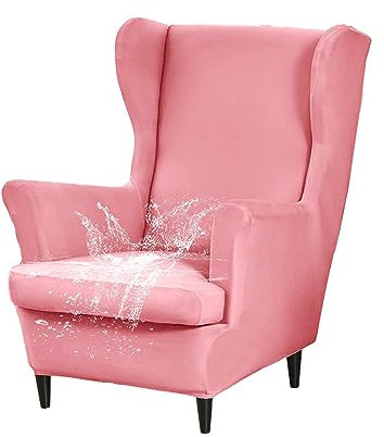 Highdi 2 Teilig Ohrensessel Überzug, Einfarbig Sessel-Überwürfe Ohrensessel Schonbezüge Bezug Elastisch Sesselhusse Stretch Tiger Stuhlbezug mit Armlehne Hohe Rückenlehne (Rosa)