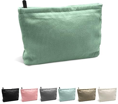 YEJAHY Kleine Make-up-Tasche, Cord-Kosmetiktasche, Make-up-Tasche, Organizer, Aufbewahrungstasche, Reise-Kulturbeutel, Zubehör-Organizer für Frauen, Grün
