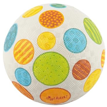 sigikid 43090 Mini-Kautschuk Ball Patchwork, grau, bunt, griffig, ab 1 Jahr, Naturkautschuk