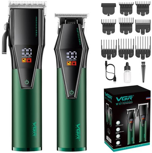 VGR Professionelle Haarschneidemaschine für Männer, Barber Clipper und Trimmer Set, Schnur-/Kabelloses Haarschneide-Set mit LED-Anzeige