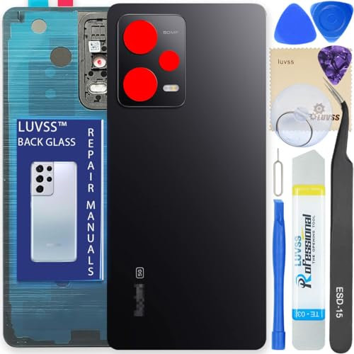 LUVSS Tapa Trasera Vidrio para Xiaomi Redmi Note 12 Pro 5G Cubre Bateria Reemplazo Kit de Reparación (Negro)