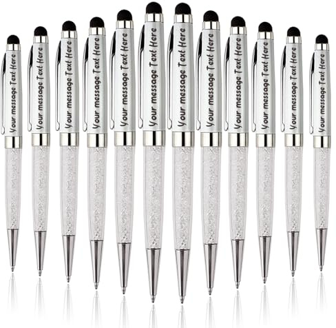 Yastar Bolígrafos Personalizados - Regalo de Oficina e Enfermera | Bolígrafo de Cristal y Metal Personalizado con y 10 Recargas, Pack de 12 Unidades