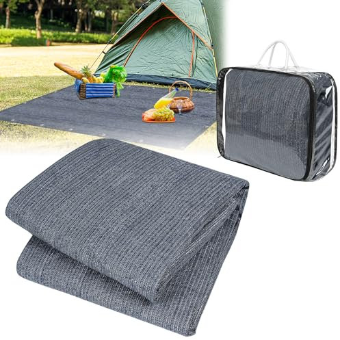FIVMEN Vorzeltteppich 250x400cm Camping Teppich Outdoor rutschfest Waschbare Markisenteppich Zeltteppich Vorzeltboden Zeltunterlage mit Löchern Heringe und Tragetasche, Grau Blau