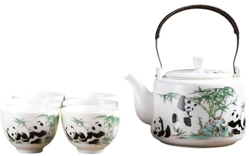 SPXYMX Set di stoviglie con Motivo Panda, Tazza da tè, 1 pentola, 6 Tazze, Set per la Preparazione del tè, Set di Tazze da tè Kung Fu, Regalo per Gli Amanti del tè