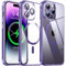 Flyzoo Magnetisch Hybrid Clear Hülle für iPhone 14 Pro - [Kompatibel mit MagSafe] [Eingebaute Kameraschutz Folie] Hart Durchsichtig Handyhülle Stoßfeste Transparente mit Silikon Schutzhülle, 6,1,Lila