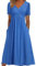 Générique Robe ete Femme mi Longue Fluide Grande Taille Robe Robe Femme Chic et Elegant Soiree Mariage invité uni Robe Vintage Femme Trapeze Cocktail col v Robe Business Femme Manche Courte (Blue, L)