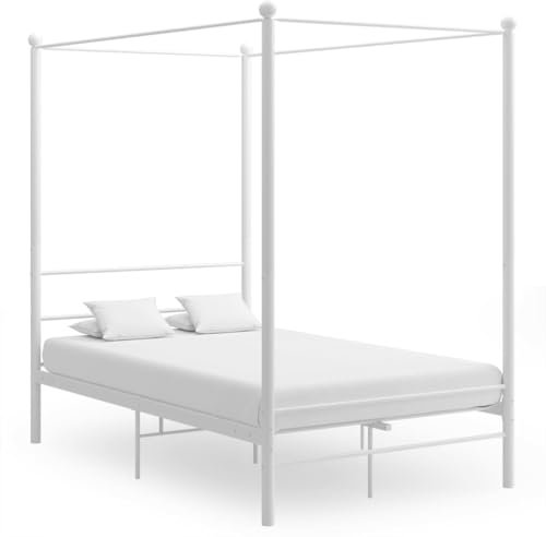 THOYTOUI Himmelbett, Metallbett Polsterbett Tagesbett Seniorenbett Geeignet für Gästezimmer Schlafzimmer Hotel Wohnung Weiß Metall 140x200 cm