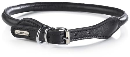 Jack & Russell Hundehalsband rund aus Leder & gepolstert – Halsband Büffelleder - rundes Hunde Lederhalsband fellschonend Baxter (Schwarz, L (42,0-50,0cm))