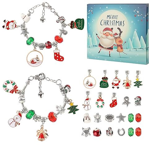 Adventskalender 2024 Mädchen Kinder, DIY Adventskalender Schmuck Mädchen Armband Basteln Geschenk 24 Tage, Weihnachtskalender Charm mit Armbänder für Kinder 4 5 6 7 8 9 10 11 12 Jahre (Blau)