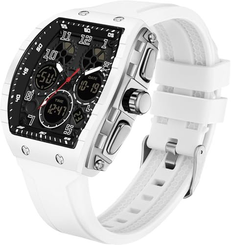 findtime Reloj de pulsera analógico digital para hombre, impermeable, deportivo, militar, táctico, casual, de cuarzo, con cronómetro, alarma y pantalla curvada, blanco, Vestido