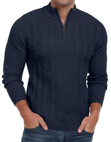 Hisir Maglione invernale da uomo con cerniera, a girocollo, a maniche lunghe, stile casual