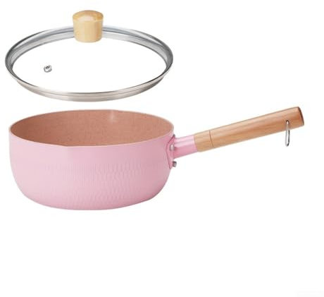 Zilimontt Kleiner Suppentopf, 18 cm, Rosa, antihaftbeschichtet, Maifan-Steinbeschichtung, transparenter Deckel, verdickter Körper, Ausgießer, einfache Reinigung, inklusive Deckel