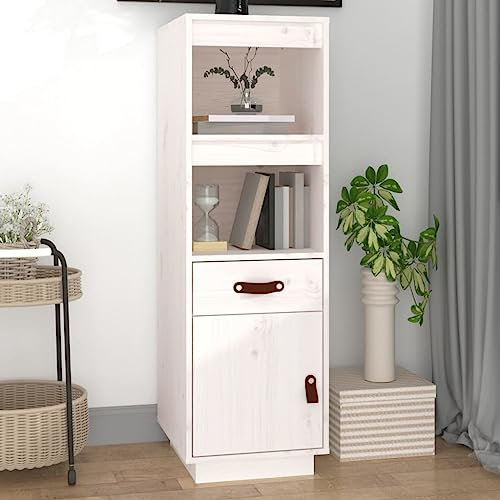 puraday Highboard Wohnzimmer Sideboard Weiß 34x40x108,5 cm Massivholz Kiefer Aktenschrank Mehrzweckschrank Haushaltsschrank Vorratsschrank mit 2 Offenen Fächern Klassisches Design