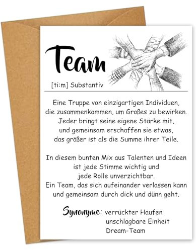 JOYEASE 12 x Hochwertige Team Karte A6 mit Umschlage, Team Geschenk, Kleine Geschenke für Kollegen, Mitarbeiter Geschenk Weihnachten, Dankeschön, Abschiedskarten Büro und Arbeit