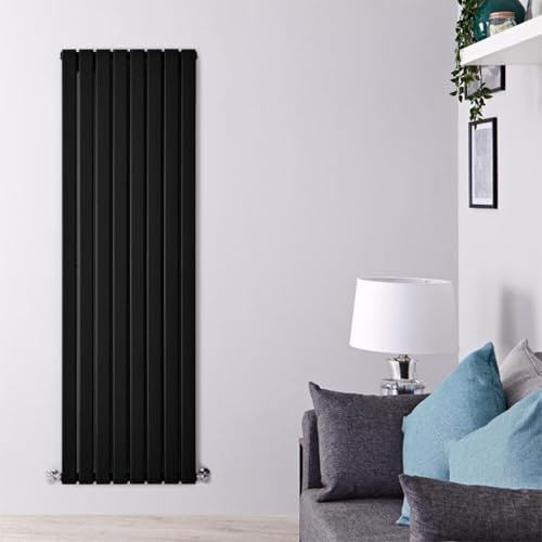 lynwood Flat Panel Designer Single Column Matt Black Vertical Radiator Perfect Choice for Bedroom, Kitchen and Living Room Modern Central Heating Radiators 1600mm x 604mm