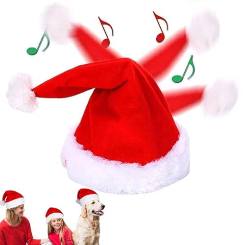 CHENRI Sherum Jollydance, Elektrische Musik Tanzend Singend Plüsch Weihnachtsmütze, Rockende Weihnachtsmütze, Lustige Singende und tanzende Nikolausmütze, Weihnachtsmütze für Erwachsene und Kinder