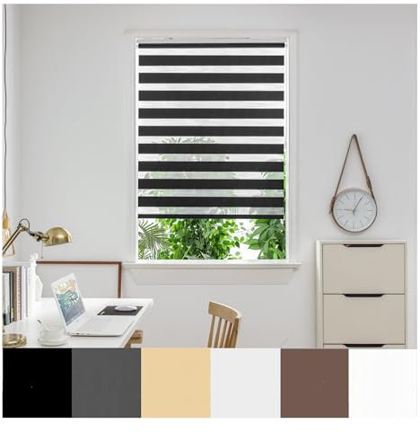 Zebra Day Night Roller Blinds - Made to Measure Day and Night Roller Window Blind with Light Filtering Privacy - Easy Fit Custom Roller Blind by Aprica (Colour Black - Width 160cm Max - Drop 160cm)