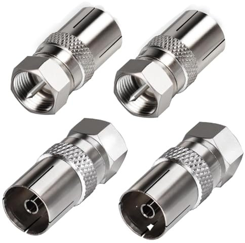 aiyraa 4 Pcs TV Aerial Connectors, Coaxial Cable Connectors, F Male to TV Female, Female TV Coaxial Connectors to Satellite Screw Adapters, TV Aerial Socket Satellite Cable Connections