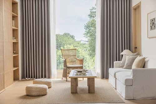 Lirzxin Undurchsichtige Gardinen mit Ösen 160 cm Lang, Blickdichte Vorhänge Grau Unifarbe mit Wellen Streifen Textur Vorhang für Schlafzimmer Wohnzimmer Kinderzimmer 132x160 cm(B×H), 2er Set