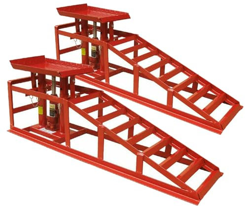 4 Ton Hydraulic Car Ramps, 2PCS Heavy Duty Garage Auto Van Bottle Lifting Jack Ramp Adjustable Height Red