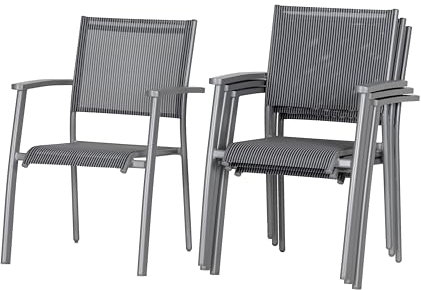 acamp 4er Set Stapelsessel Niederlehner Gartenstuhl Grigio – Aluminium Gestell Platin, wetterfest, stapelbar, perfekt für Terrasse & Balkon, Maße: 62x60x86 cm