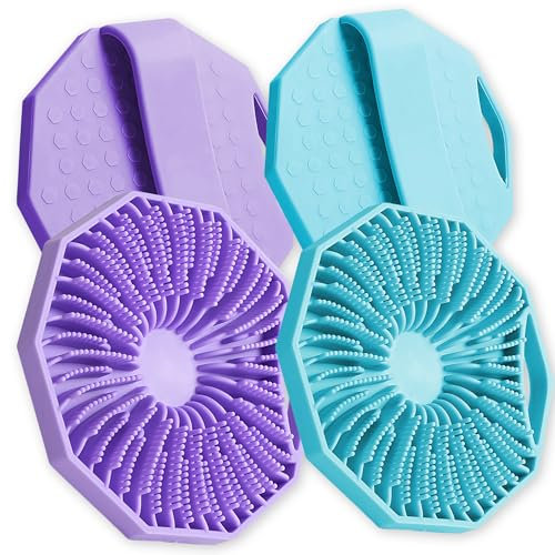 NICECONE 2 Pack Silicone Shower Scrubber (Blue & Purple) - Exfoliating Body Brush for All Skin Types, Hexagonal Bath Brush with Hanger Loop & Non-Slip Grip, Gentle Loofah Alternative for Men & Women