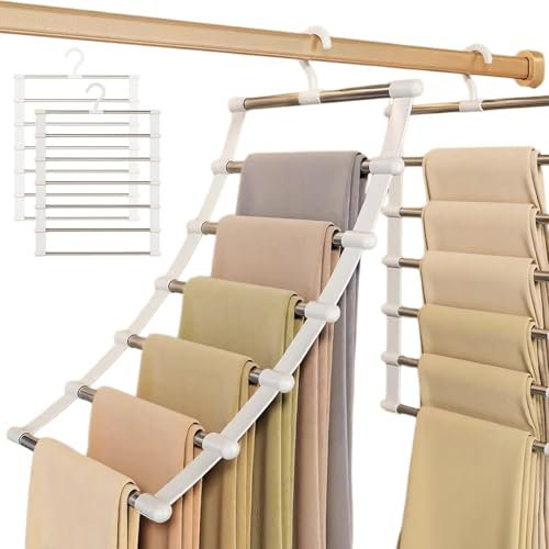 Cintre Pantalons Gain de Place, 2 Pièces Cintres Pantalons, 6 en 1 Cintre Pantalon de Armoire Gain De Place, Cintres Pliables, Cintre Pantalon à 6 Couches, pour accrocher Pantalons, Jupes, écharpes