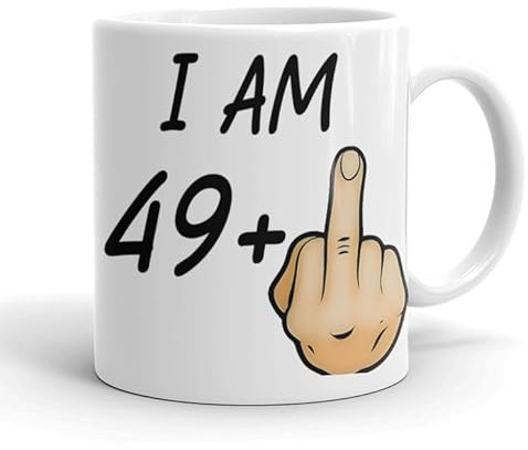 VIROSA Funny 50th Birthday Mug – “I Am 49+1” – Rude Novelty Gift for Men & Women Turning 50 – 11oz Ceramic Coffee Cup – Joke Present for Friends, Family, Mum, Dad – Birthday, Office, Secret Santa