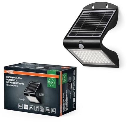 Osram ENDURA BUTTERFLY Solar-Flutlicht, schwarz, 4W, 500lm, Bewegungs- & Lichtsensor, Outdoor-Leuchte, Batterie aufladbar, umweltfreundlich, lange Lebensdauer, einfache Montage, IP65, 4000K