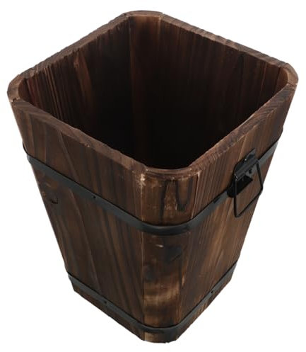 ULTECHNOVO Carbonized Wood Umbrella Barrel Freestanding Entryway Umbrella Stand Drainage Holes Using As Flower Planter Home Garden