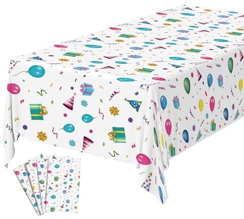 OSDUE Balloon Theme Party Tablecloth, 4 Pack 137 x 274 cm Happy Birthday Table Cover,Plastic Disposable Tablecloth, Party Fold Table Cover Birthday Decoration Supplies for Girls Boys