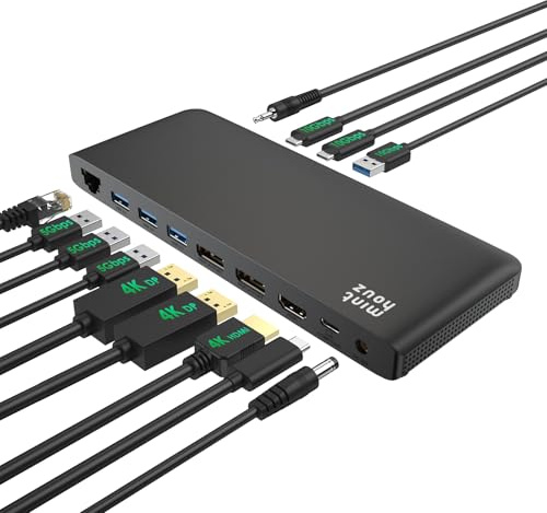 USB C Docking Station Triple Monitor for HP Lenovo Dell,12 in 1 Docking Station with 130W Adapter,4K Dual DP+HDMI,4*USB-A 5G,2*USB-C 10G,Ethernet,3.5mm Multiport Adapter for Laptop/Tablet (Dual DP)