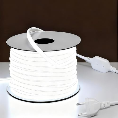 Q.Laomi Ruban LED COB Exterieur 15M, 220V Bande LED IP65 Étanche Flexible DIY Adhésif Bandeau LED pour Interieur Maison, Chambre, Chantier, Pergola, Terrasse,10W/M, 6000K, Blanc Froid