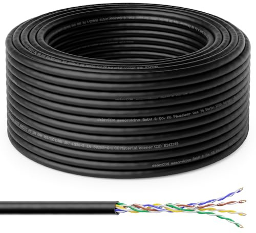 deleyCON 50m Cavo Installazione CAT6 Outdoor Rete 1000 Mbit GIGABIT - Rame (CU) Rigido LAN Ethernet Dati Esterno Resistente Intemperie Giardino Terrazza Officina