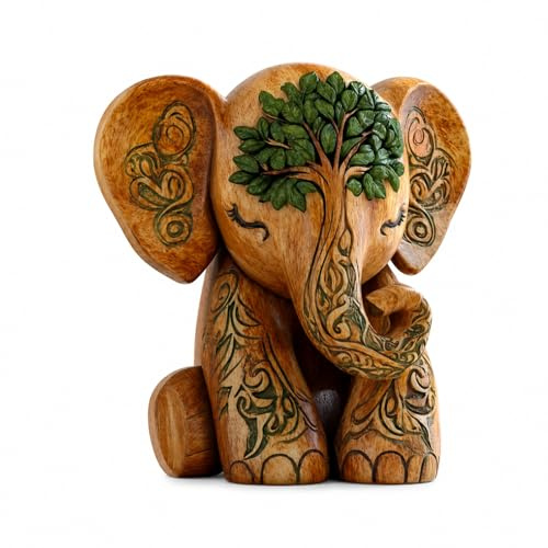 Elefant Deko, 2D Flache Elefanten Holzfigur mit Baum des Lebens Design, Elefanten Dekoration Für Wohnzimmer Schlafzimmer Büro, Flache Holzfigur, Handgemachte Details, Natürliche Optik, Geschenkidee