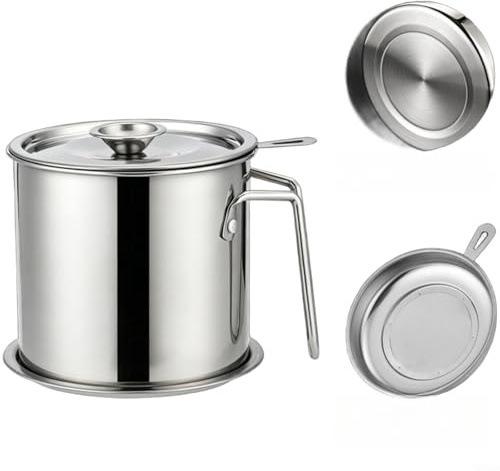 Alanmoship Filtro dell'olio in acciaio inox da 11 l con filtro a rete 80 e coperchio, design antigoccia a forma di V, per conservare e riutilizzare l'olio da cucina, argento