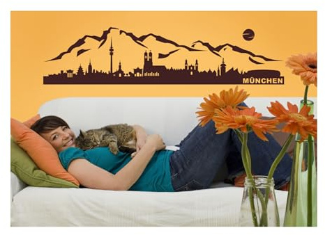 Wandtattoo Wandgestaltung Aufkleber Skyline Berge & München  Motiv 25 (in bester Qualität aus Markenfolie gefertigt)