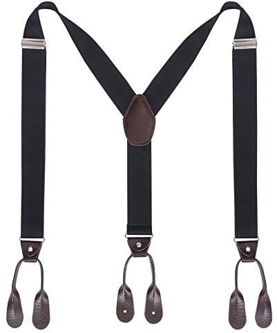 Kajeer Herren Schaltflächen Hosenträger Breit Elastisch - 35mm Y Form Längenverstellbar Hosenträgers (Schwarz)